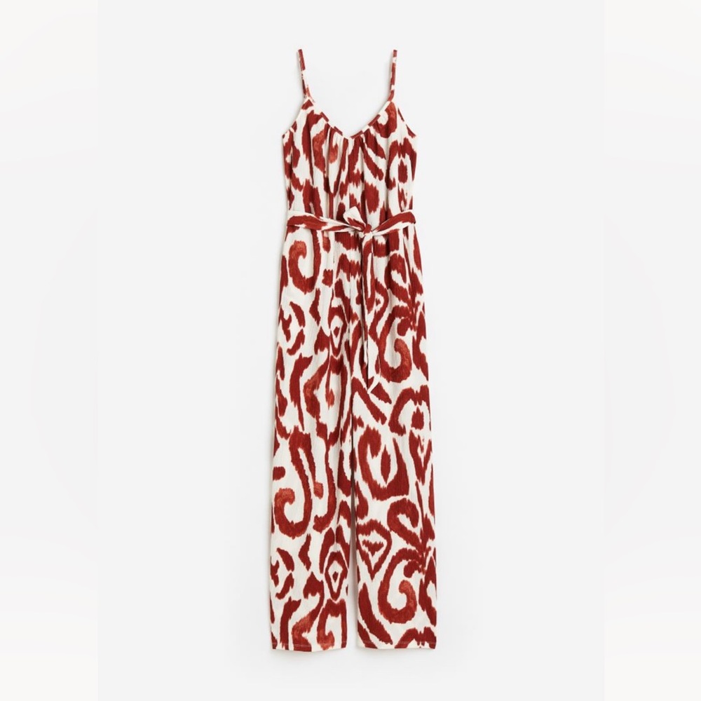 Tie belt jersey jumpsuit